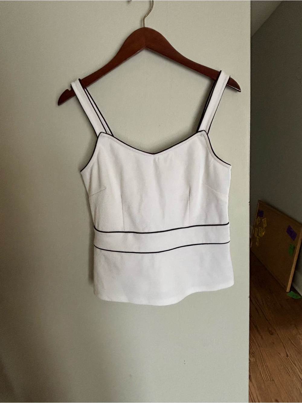Ann Taylor White Spaghetti Strap Tank with Contrast Piping